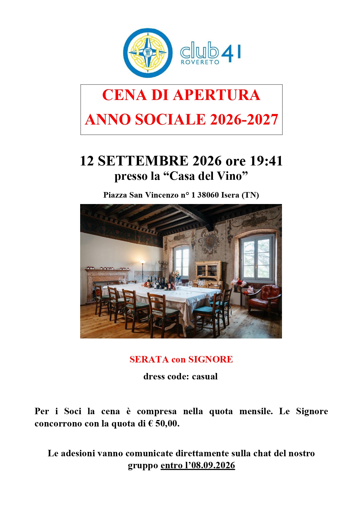 ROVERETO - SERATA DI APERTURA ANNO SOCIALE 2026-2027